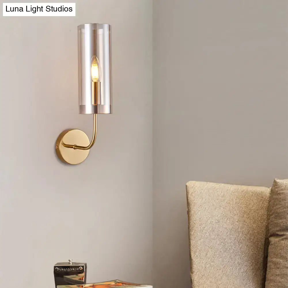 DecorBites™ Retro Brass Sconce Wall Mount Lamp with Cylindrical Glass Shade – 1/2 Light Fixture for Living Room