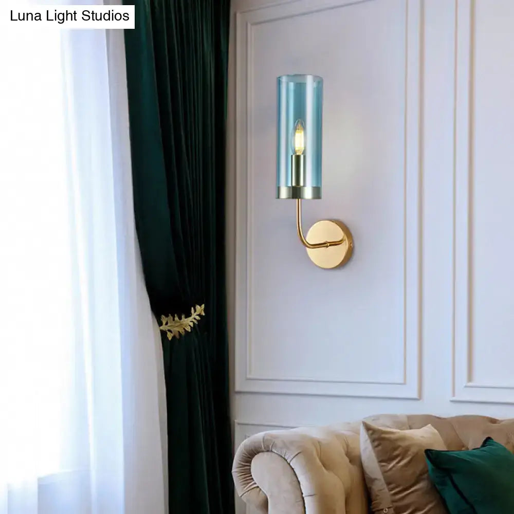 DecorBites™ Retro Brass Sconce Wall Mount Lamp with Cylindrical Glass Shade – 1/2 Light Fixture for Living Room