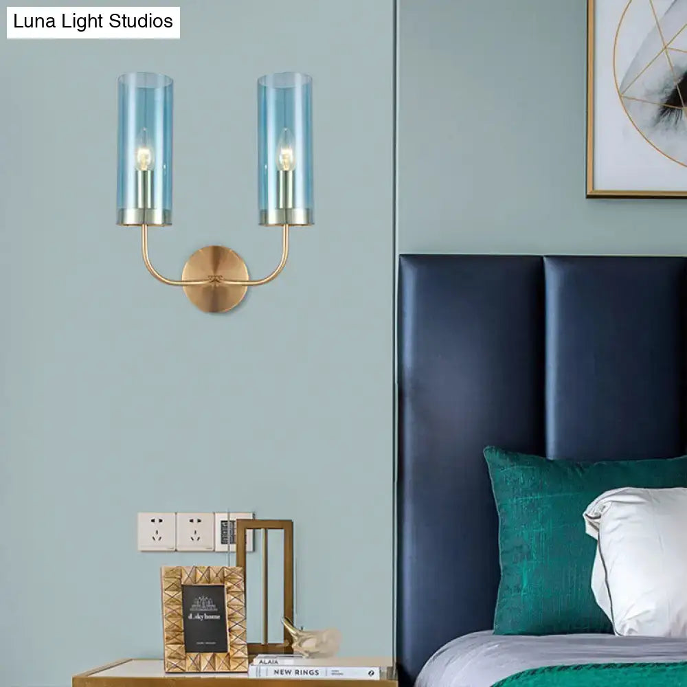 DecorBites™ Retro Brass Sconce Wall Mount Lamp with Cylindrical Glass Shade – 1/2 Light Fixture for Living Room