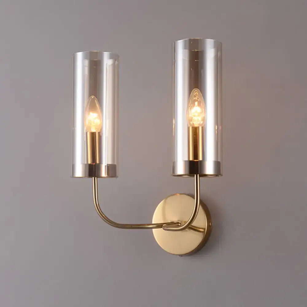 DecorBites™ Retro Brass Sconce Wall Mount Lamp with Cylindrical Glass Shade – 1/2 Light Fixture for Living Room