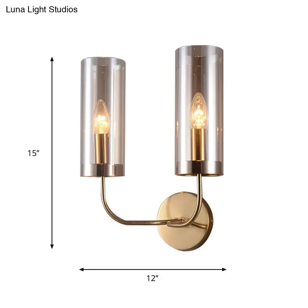 DecorBites™ Retro Brass Sconce Wall Mount Lamp with Cylindrical Glass Shade – 1/2 Light Fixture for Living Room