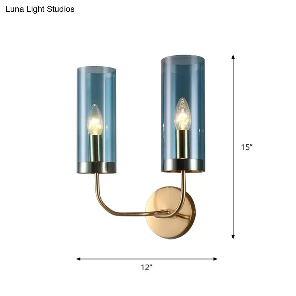 DecorBites™ Retro Brass Sconce Wall Mount Lamp with Cylindrical Glass Shade – 1/2 Light Fixture for Living Room