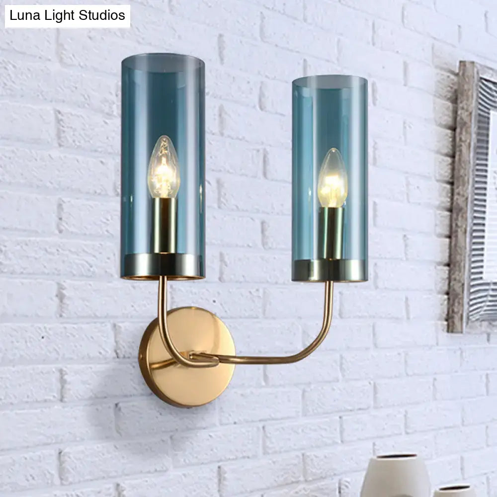 DecorBites™ Retro Brass Sconce Wall Mount Lamp with Cylindrical Glass Shade – 1/2 Light Fixture for Living Room