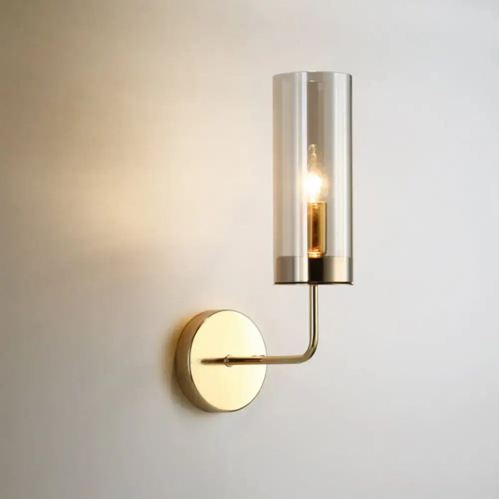 DecorBites™ Retro Brass Sconce Wall Mount Lamp with Cylindrical Glass Shade – 1/2 Light Fixture for Living Room
