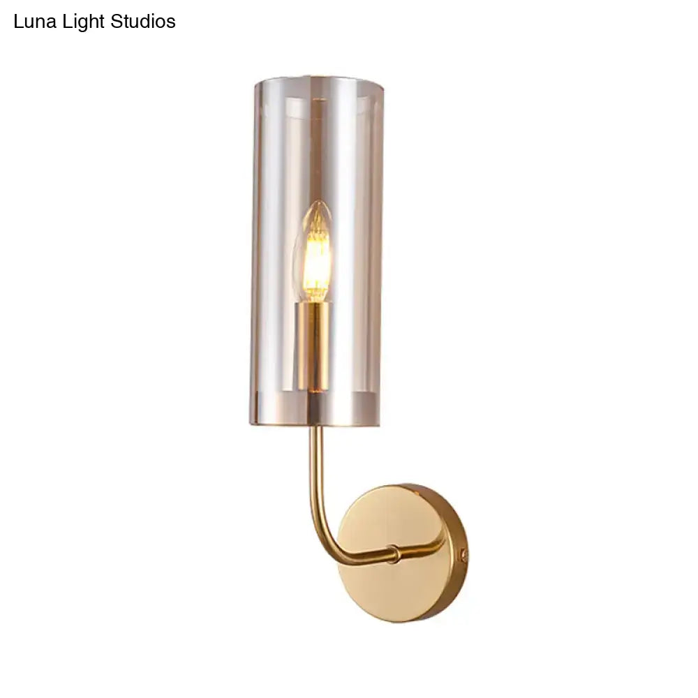 DecorBites™ Retro Brass Sconce Wall Mount Lamp with Cylindrical Glass Shade – 1/2 Light Fixture for Living Room