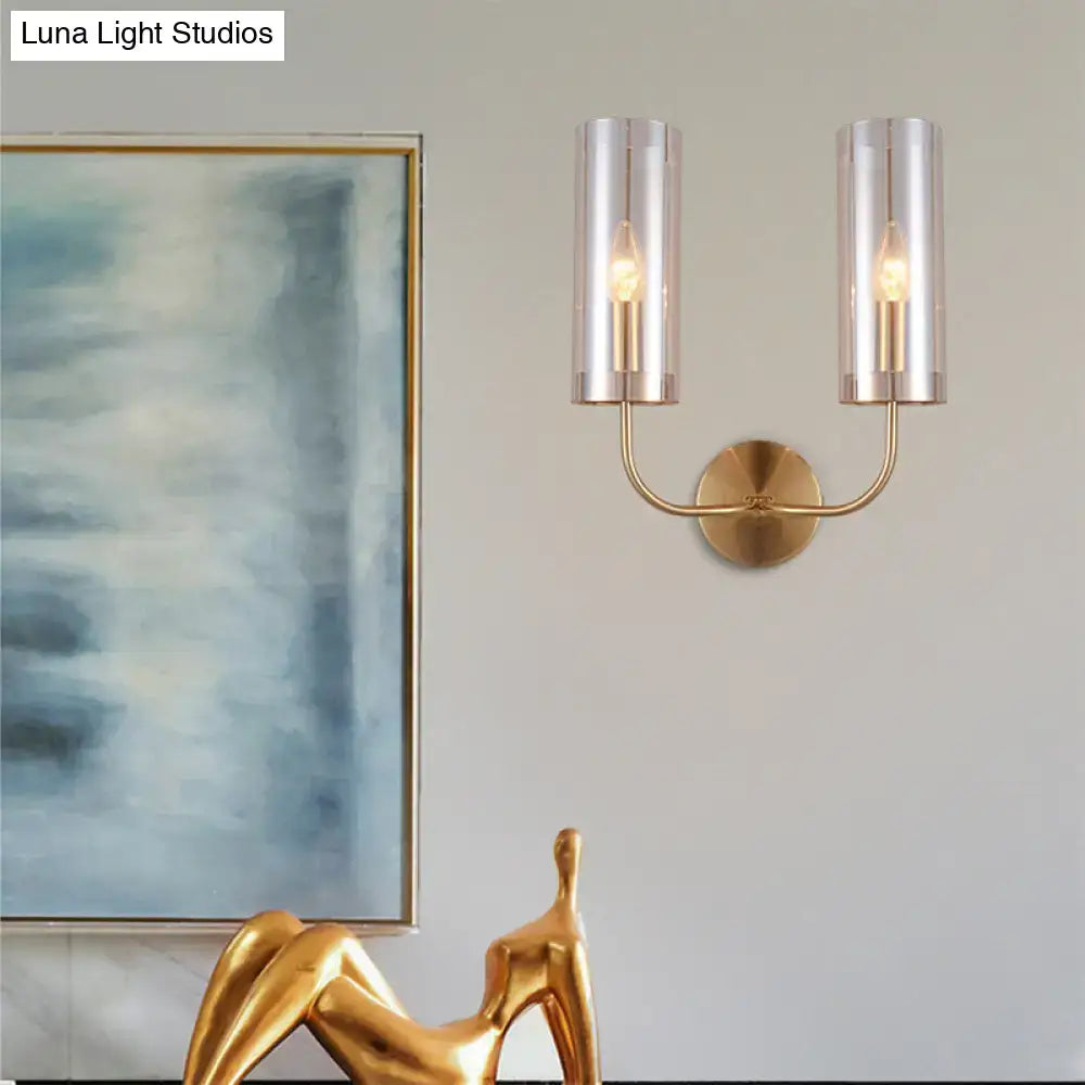 DecorBites™ Retro Brass Sconce Wall Mount Lamp with Cylindrical Glass Shade – 1/2 Light Fixture for Living Room