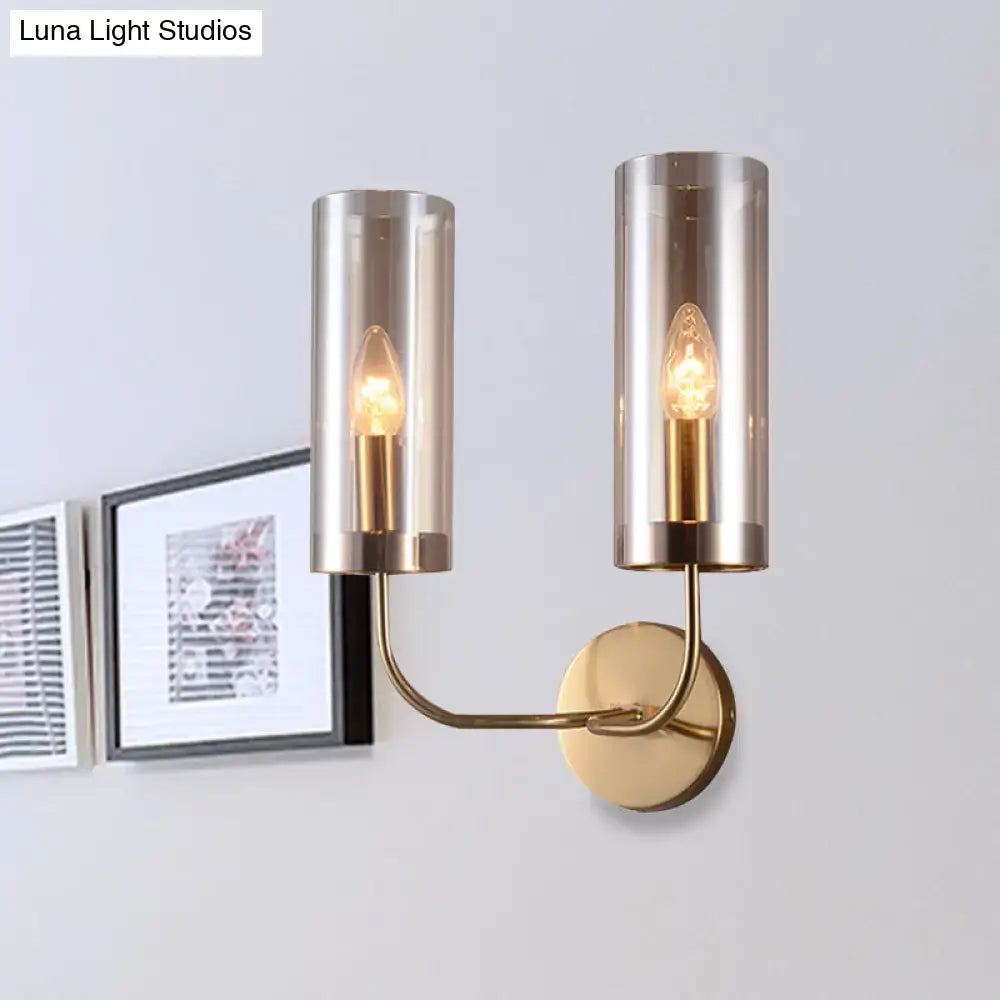 DecorBites™ Retro Brass Sconce Wall Mount Lamp with Cylindrical Glass Shade – 1/2 Light Fixture for Living Room