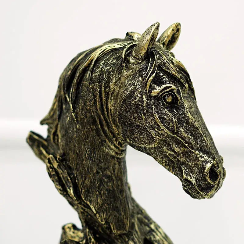 Retro bronze & beige resin horse head statue living room decor