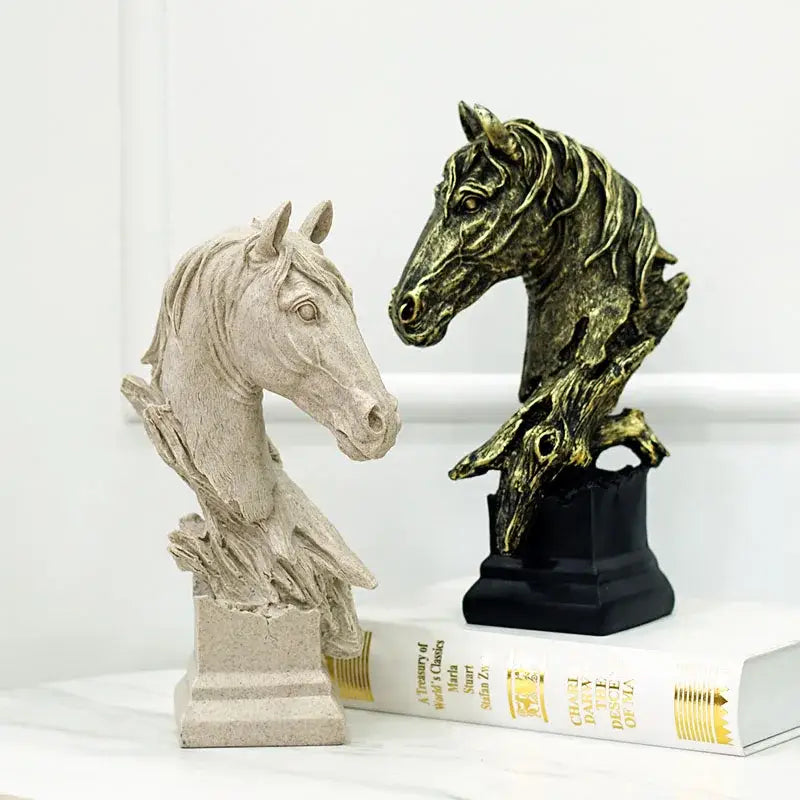 Retro bronze & beige resin horse head statue living room decor