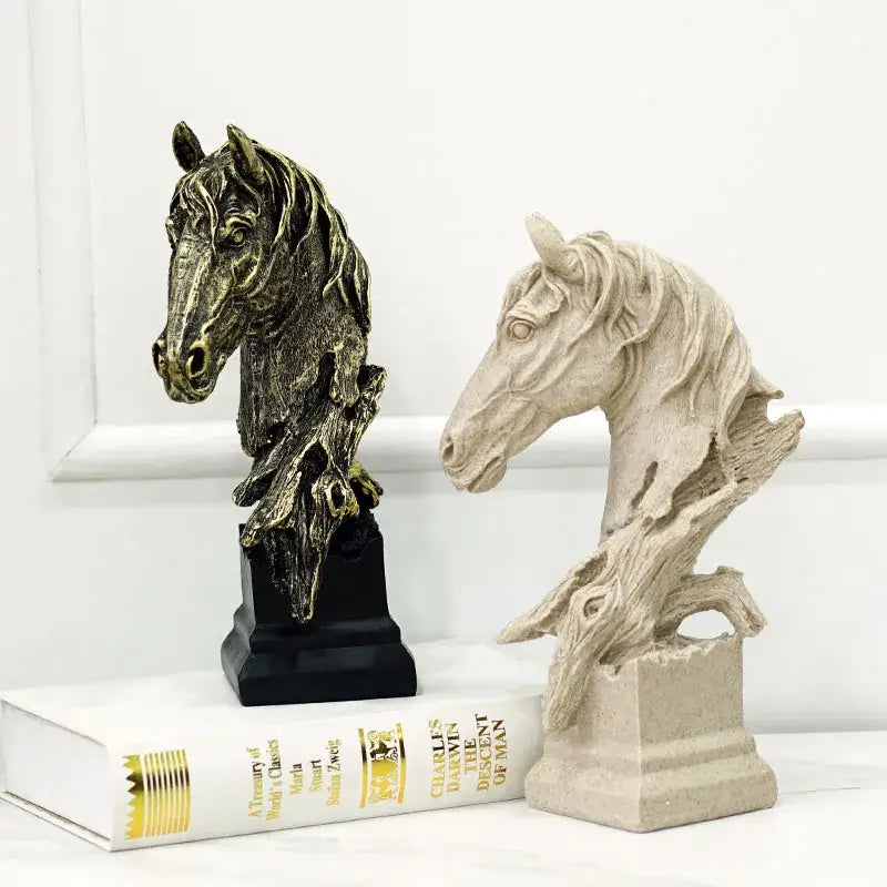Retro bronze & beige resin horse head statue living room decor