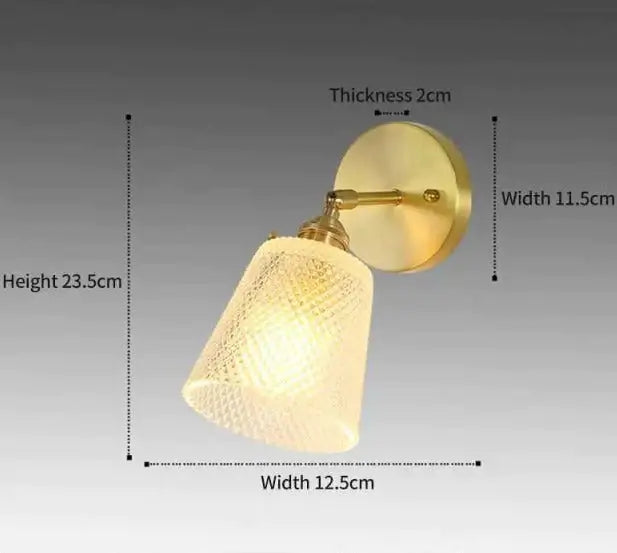 Retro copper flower brass wall sconce bedroom fluted glass light
