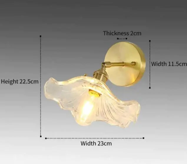Retro copper flower brass wall sconce bedroom fluted glass light