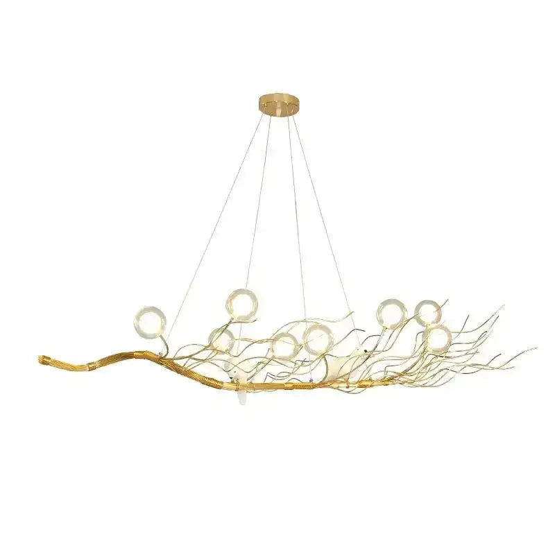 Retro gold bird nest led chandelier dining room glass globe light