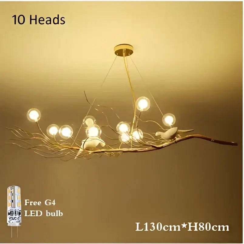 Retro gold bird nest led chandelier dining room glass globe light