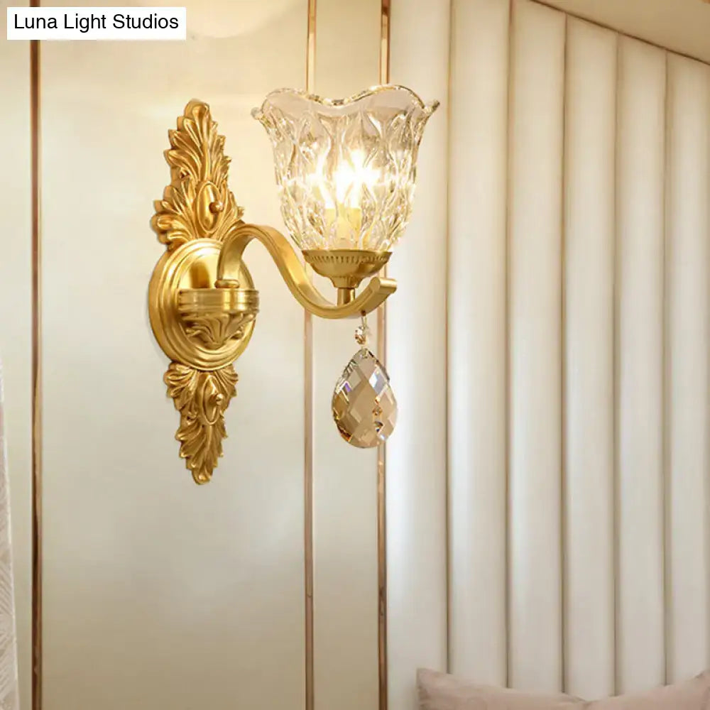 DecorBites™ Retro Crystal Flower Wall Lamp - 1 Light Gold Flush Sconce for Living Room