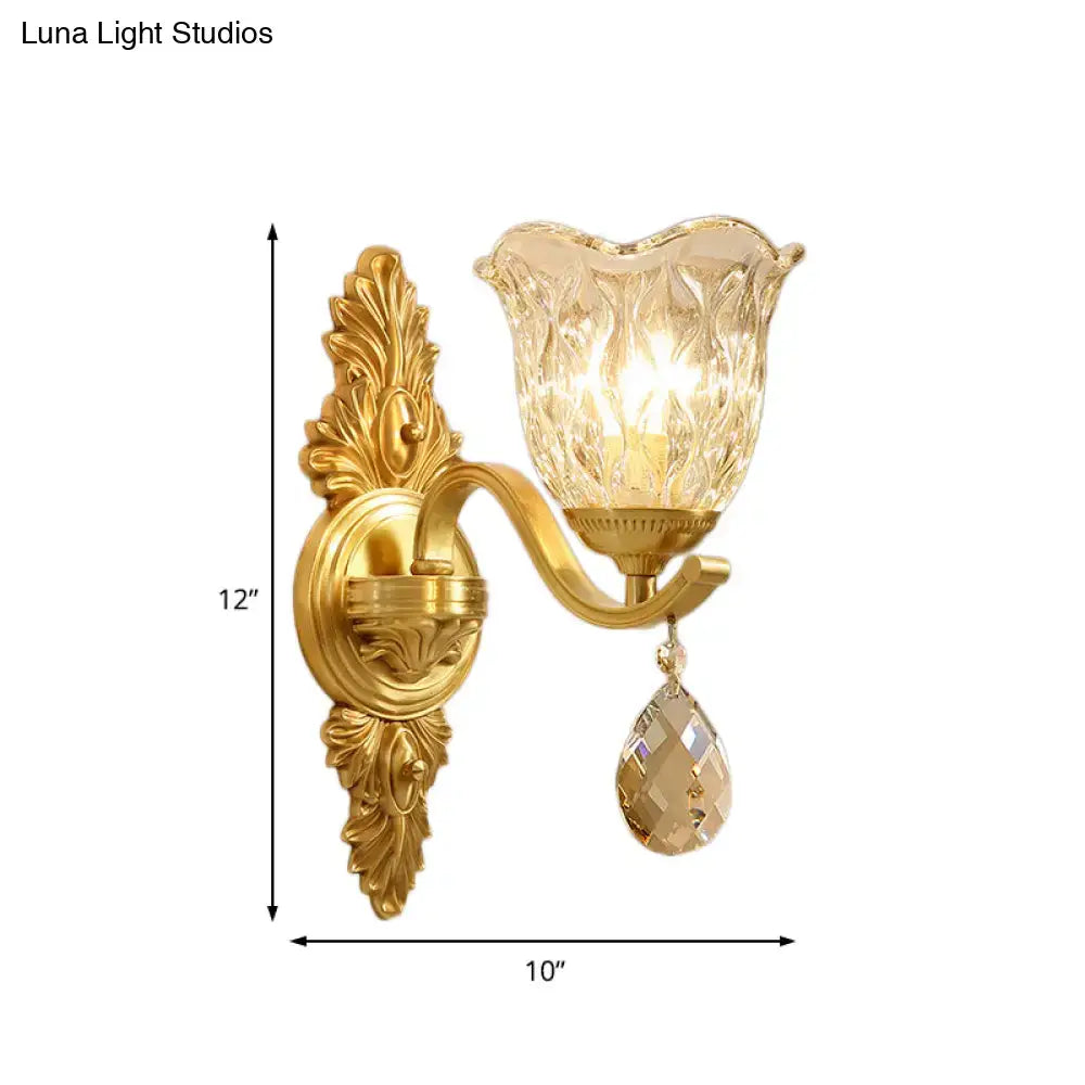 DecorBites™ Retro Crystal Flower Wall Lamp - 1 Light Gold Flush Sconce for Living Room