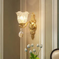 DecorBites™ Retro Crystal Flower Wall Lamp - 1 Light Gold Flush Sconce for Living Room