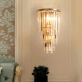 Retro gold crystal waterfall wall mounted sconce hallway three lights