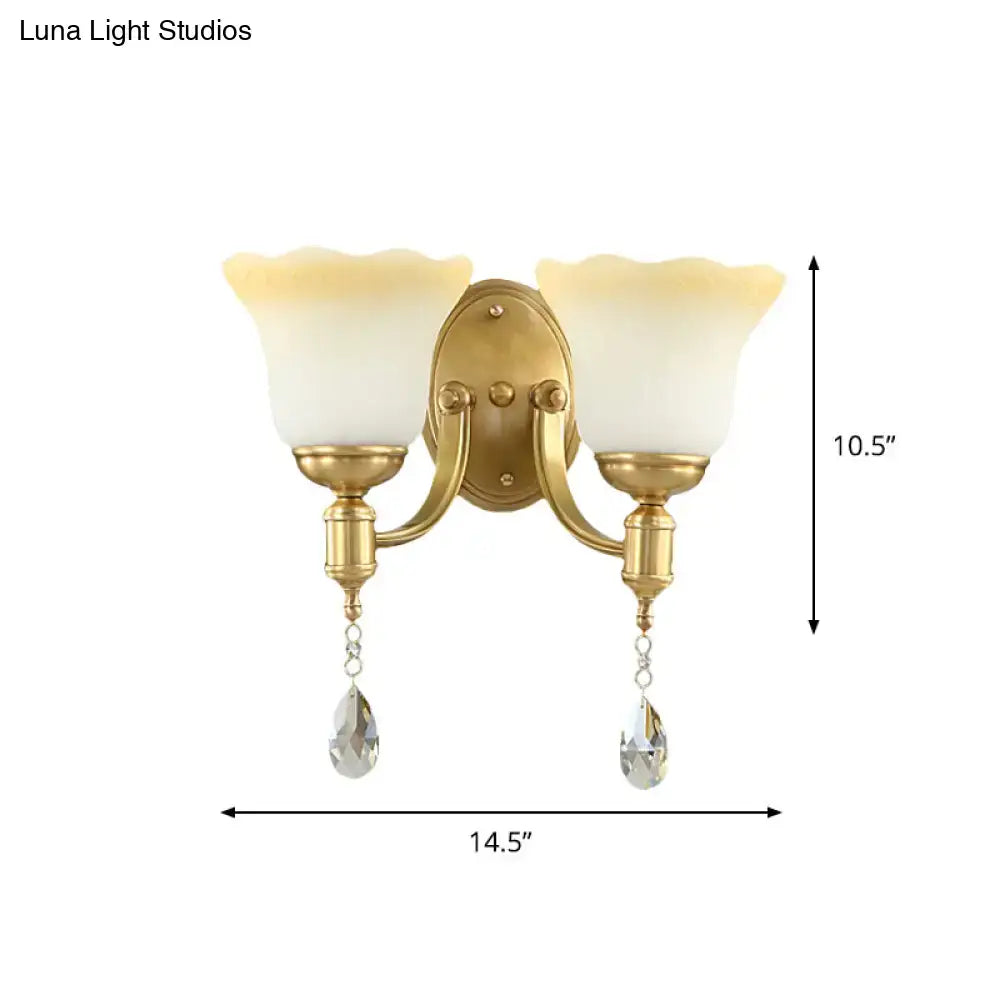 Retro gold opaque glass wall lamp bedroom crystal sconce