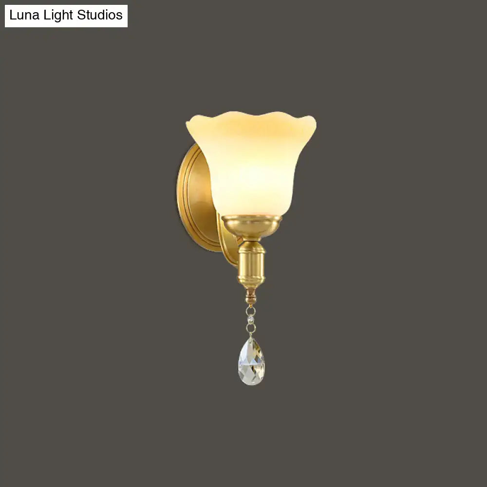 Retro gold opaque glass wall lamp bedroom crystal sconce