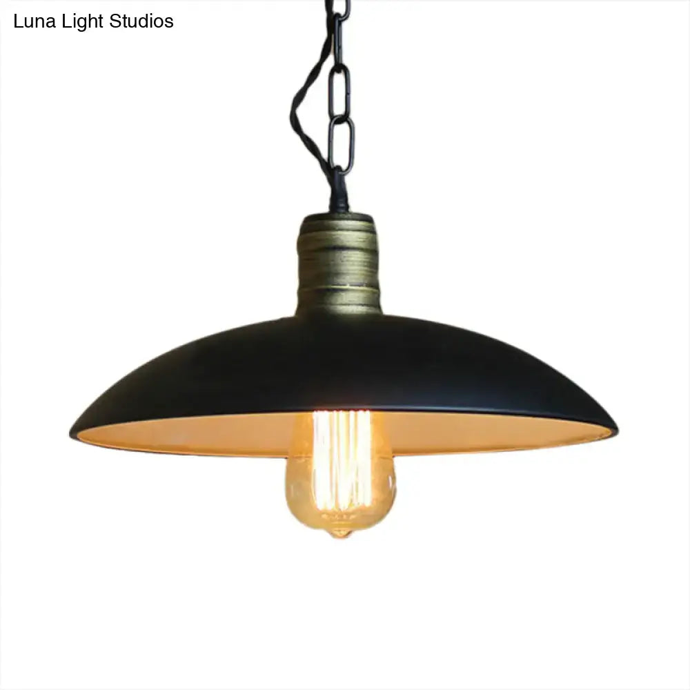 DecorBites™ Retro Style Metallic Black Ceiling Light with Bowl Shade and Hanging Chain - 10"/12.5" W - 1 Bulb