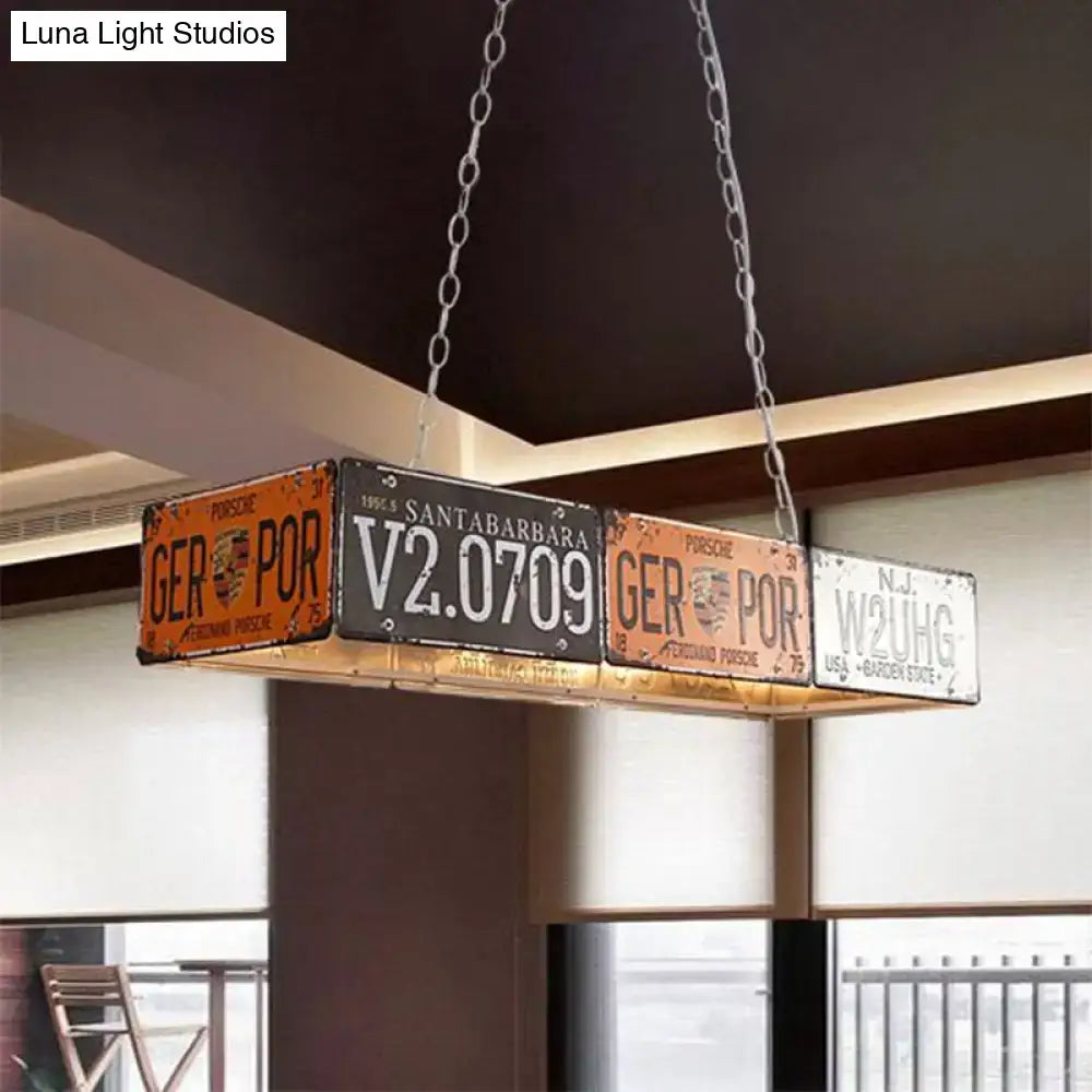 Retro industrial metal license plate pendant light dining room 5 bulbs
