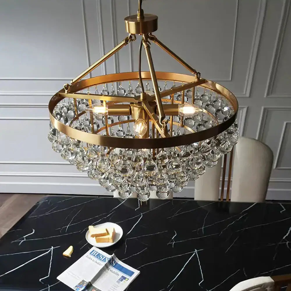 Retro luxury gold crystal bead ceiling pendant lights dining room