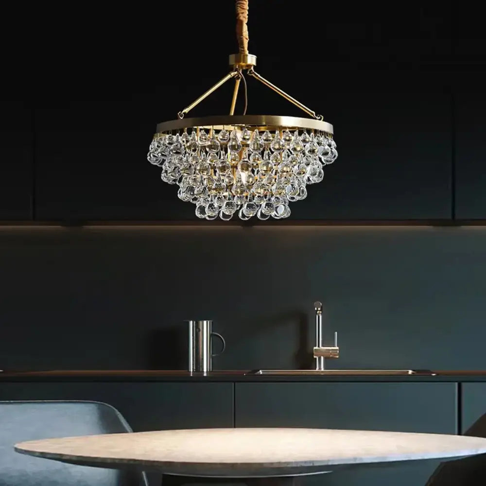 Retro luxury gold crystal bead ceiling pendant lights dining room