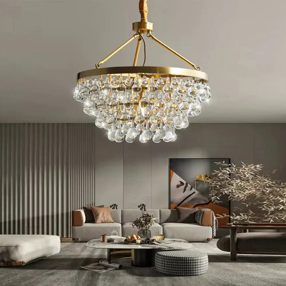 Retro luxury gold crystal bead ceiling pendant lights dining room