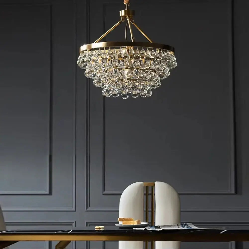 Retro luxury gold crystal bead ceiling pendant lights dining room