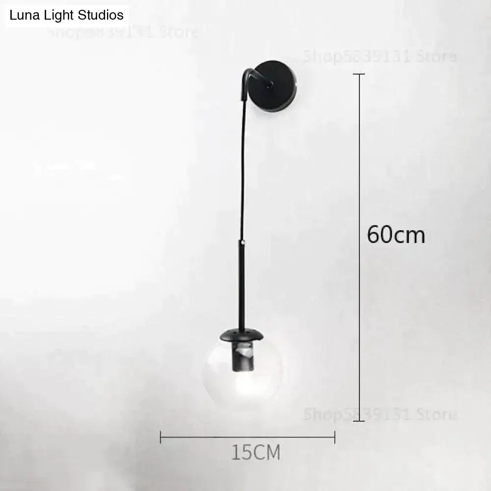 Retro modern glass smoked globe wall lamps for bedroom lighting