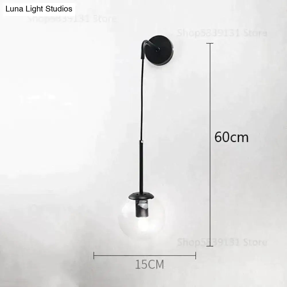 Retro modern glass smoked globe wall lamps for bedroom lighting