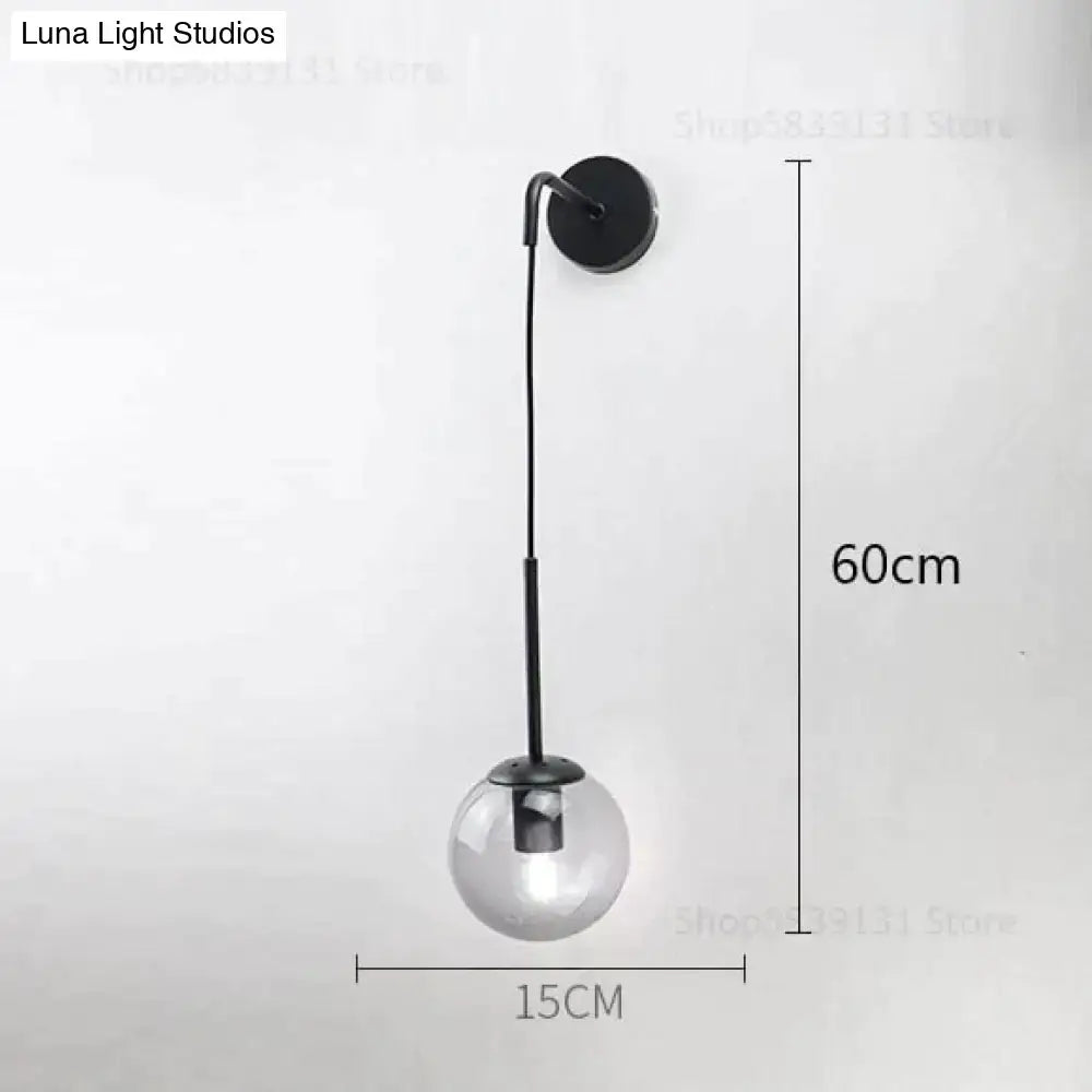 Retro modern glass smoked globe wall lamps for bedroom lighting