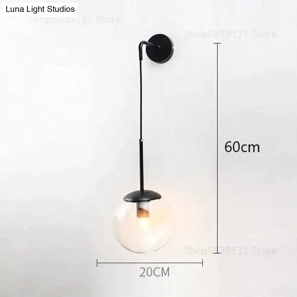 Retro modern glass smoked globe wall lamps for bedroom lighting