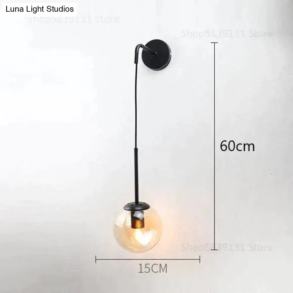 Retro modern glass smoked globe wall lamps for bedroom lighting