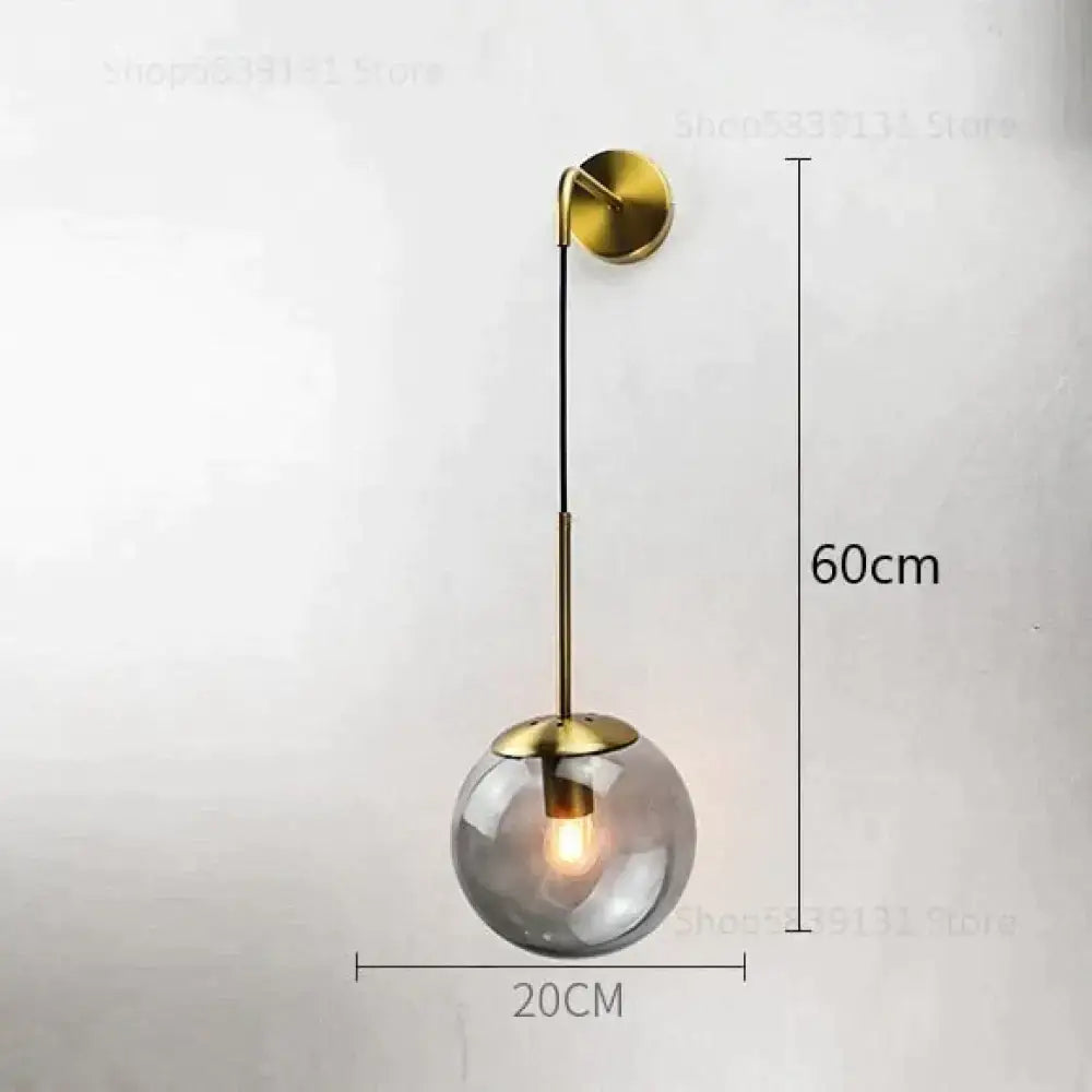 Retro modern glass smoked globe wall lamps for bedroom lighting