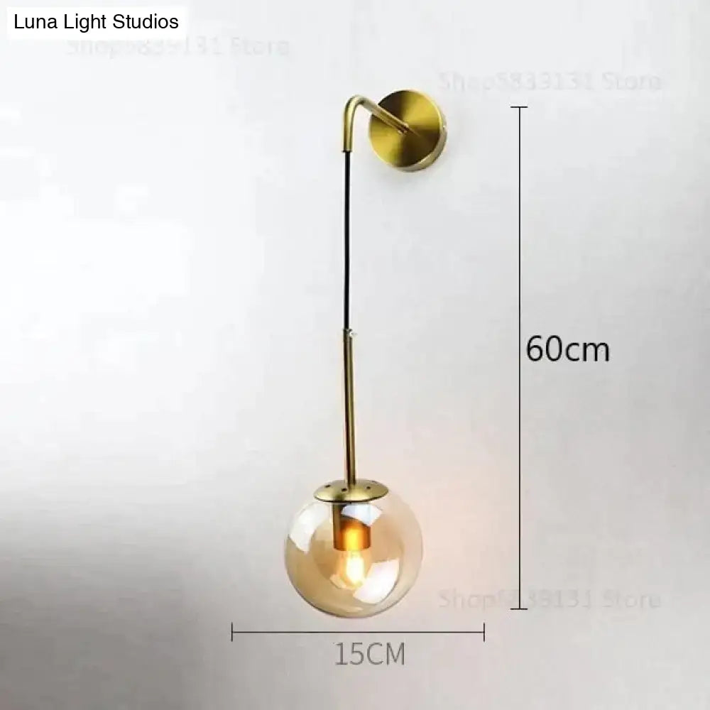 Retro modern glass smoked globe wall lamps for bedroom lighting