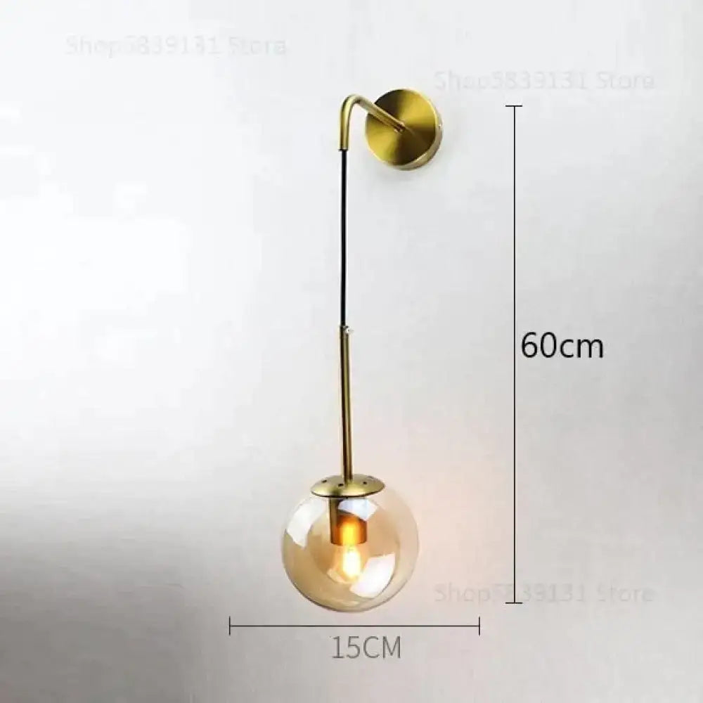 Retro modern glass smoked globe wall lamps for bedroom lighting