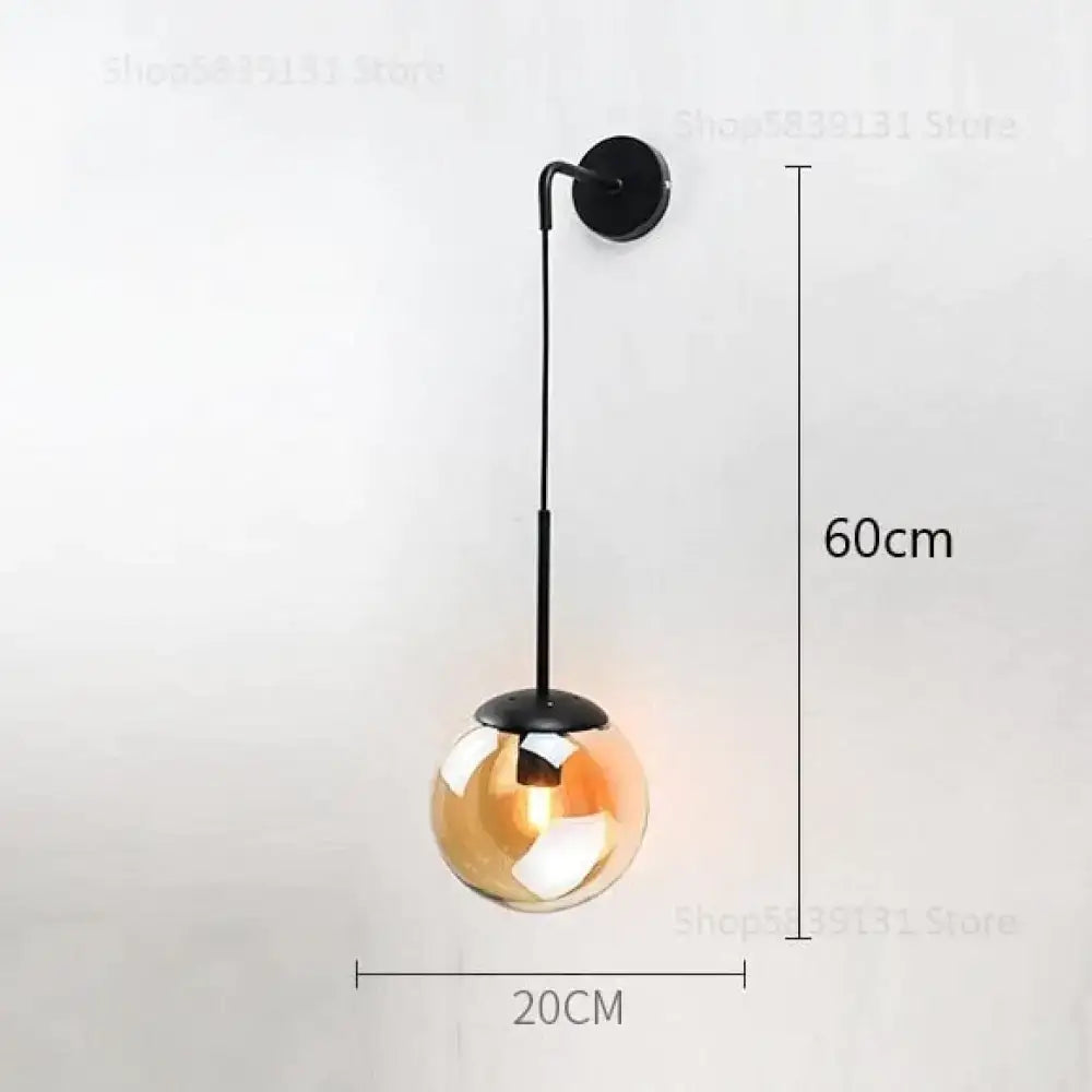Retro modern glass smoked globe wall lamps for bedroom lighting
