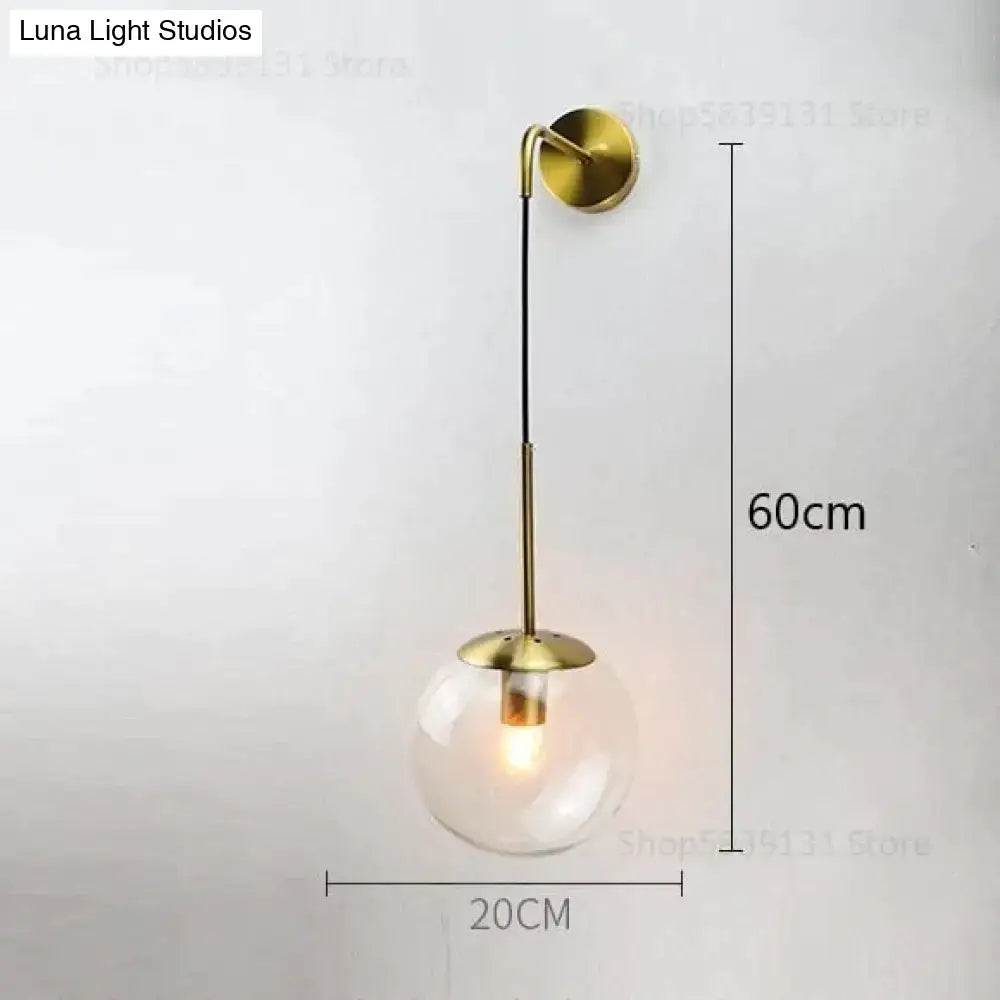 Retro modern glass smoked globe wall lamps for bedroom lighting