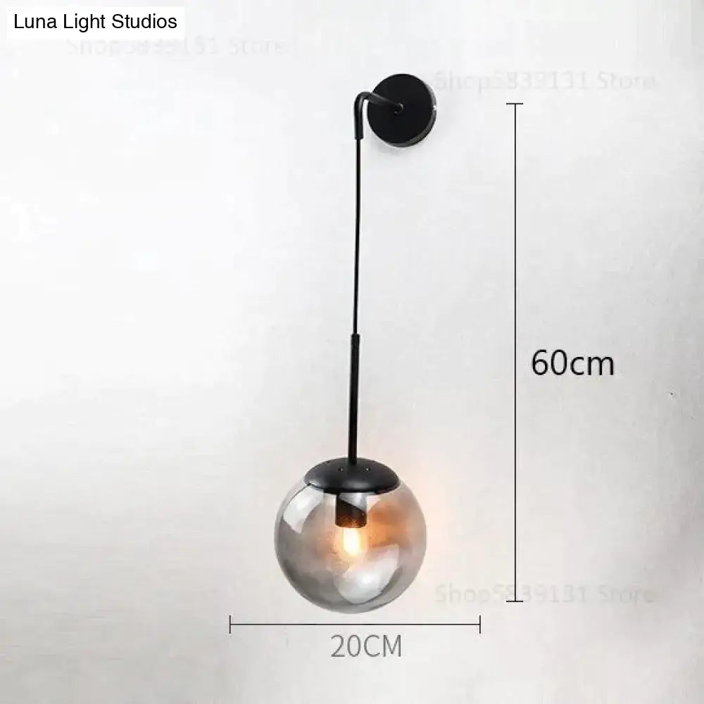 Retro modern glass smoked globe wall lamps for bedroom lighting