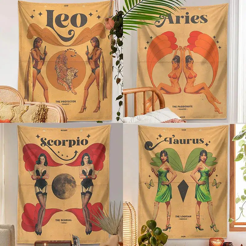 DecorBites™ Constellation Tarot Tapestry: Retro Modern Woman Wall Hanging & Room Decor