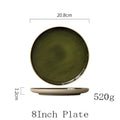 DecorBites™ Green Ceramic Dinner Plate - Retro Shallow Pasta Plate, Salad Sushi Plate, Steak Plate - Set of 4
