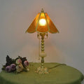 Retro pink stained glass brass desk lamp bedroom vintage light