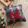 Retro red & green plaid snowflake jingle bell pillow case living room
