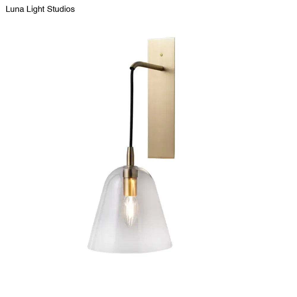 Retro style brass wall light with glass shade – bedroom sconce