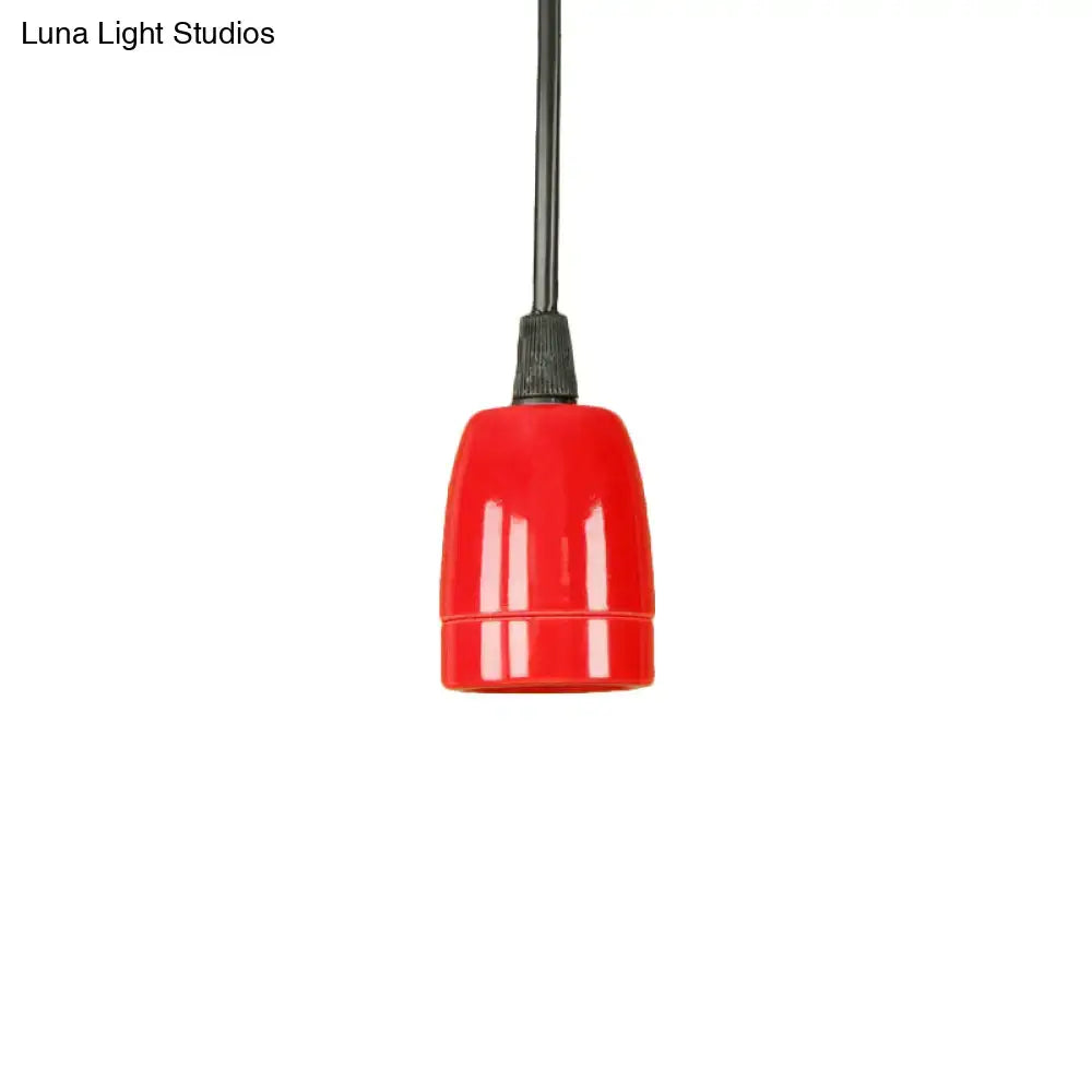 DecorBites™ Retro Style Mini Hanging Pendant Light - Adjustable Cord, Black/Red Ceramic Ceiling Fixture