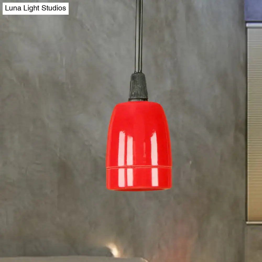 DecorBites™ Retro Style Mini Hanging Pendant Light - Adjustable Cord, Black/Red Ceramic Ceiling Fixture