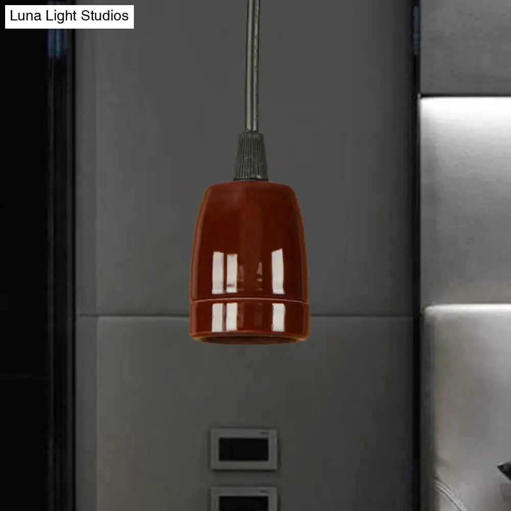 DecorBites™ Retro Style Mini Hanging Pendant Light - Adjustable Cord, Black/Red Ceramic Ceiling Fixture