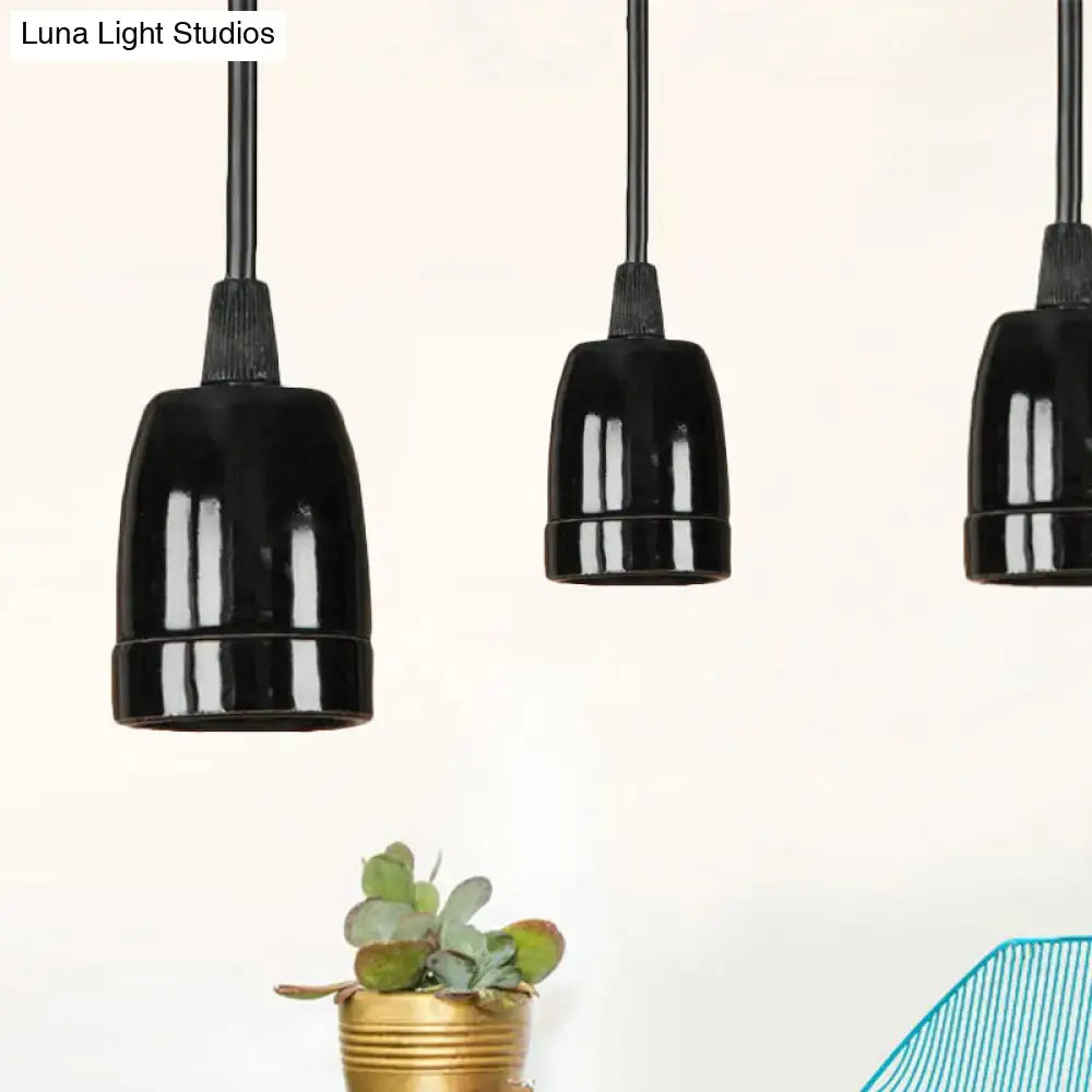 DecorBites™ Retro Style Mini Hanging Pendant Light - Adjustable Cord, Black/Red Ceramic Ceiling Fixture